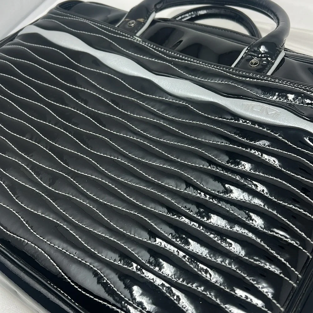 Tumi Black Patent Leather Laptop Shoulder Bag